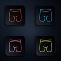 Color neon line Cycling shorts icon isolated on black background. Set icons in square buttons. Vector