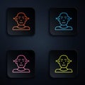 Color neon line Deafness icon isolated on black background. Deaf symbol. Hearing impairment. Set icons in square buttons