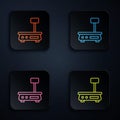 Color neon line Electronic scales icon isolated on black background. Weight for food. Weighing process in store or Royalty Free Stock Photo