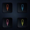 Color neon line Feather pen icon isolated on black background. Set icons in square buttons. Vector Illustration. Royalty Free Stock Photo