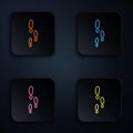 Color neon line Footsteps icon isolated on black background. Detective is investigating. To follow in the footsteps. Set