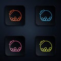 Color neon line Glass jar with candies inside icon isolated on black background. Set icons in square buttons. Vector Royalty Free Stock Photo