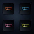 Color neon line Hand saw icon isolated on black background. Set icons in square buttons. Vector Illustration. Royalty Free Stock Photo