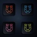 Color neon line Horseshoe icon isolated on black background. Set icons in square buttons. Vector Royalty Free Stock Photo