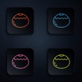 Color neon line Jewish sweet bakery icon isolated on black background. Hanukkah sufganiyot. Jewish easter cake. Set