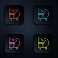 Color neon line Kid playground slide pipe icon isolated on black background. Set icons in square buttons. Vector Royalty Free Stock Photo