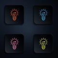 Color neon line Light bulb with leaf icon isolated on black background. Eco energy concept. Alternative energy concept Royalty Free Stock Photo