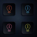 Color neon line Location with information icon isolated on black background. Set icons in square buttons. Vector Royalty Free Stock Photo