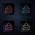 Color neon line Mail and e-mail icon isolated on black background. Envelope symbol e-mail. Email message sign. Set icons Royalty Free Stock Photo