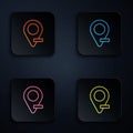 Color neon line Map pin icon isolated on black background. Navigation, pointer, location, map, gps, direction, place