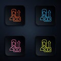 Color neon line Money growth woman icon isolated on black background. Income concept. Business growth. Investing Royalty Free Stock Photo