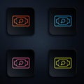 Color neon line Money growth woman icon isolated on black background. Income concept. Business growth. Investing Royalty Free Stock Photo