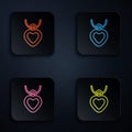 Color neon line Necklace with heart shaped pendant icon isolated on black background. Jewellery decoration Royalty Free Stock Photo