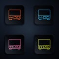 Color neon line Old video cassette player icon isolated on black background. Old beautiful retro hipster video cassette Royalty Free Stock Photo