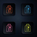 Color neon line Online ordering and fast food delivery icon isolated on black background. Set icons in square buttons Royalty Free Stock Photo