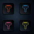 Color neon line Portable home and travel garment steamer for clothes icon isolated on black background. Set icons in Royalty Free Stock Photo