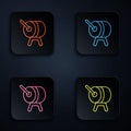Color neon line Ramadan drum icon isolated on black background. Set icons in square buttons. Vector Royalty Free Stock Photo