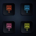 Color neon line Road sign for a taxi stand icon isolated on black background. Set icons in square buttons. Vector Royalty Free Stock Photo
