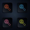 Color neon line Search 8 March icon isolated on black background. Magnifying glass sign. International Happy Women Day Royalty Free Stock Photo