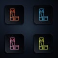 Color neon line Shaving gel foam icon isolated on black background. Shaving cream. Set icons in square buttons. Vector Royalty Free Stock Photo