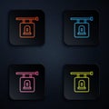 Color neon line Signboard tombstone icon isolated on black background. Set icons in square buttons. Vector