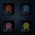 Color neon line Target icon isolated on black background. Dart board sign. Archery board icon. Dartboard sign. Business Royalty Free Stock Photo