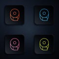 Color neon line Toilet paper roll icon isolated on black background. Set icons in square buttons. Vector Illustration