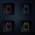 Color neon line Undershirt icon isolated on black background. Set icons in square buttons. Vector