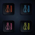Color neon line Violin icon isolated on black background. Musical instrument. Set icons in square buttons. Vector Royalty Free Stock Photo