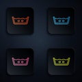 Color neon line Washing under 40 degrees celsius icon isolated on black background. Temperature wash. Set icons in