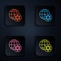 Color neon line World Globe and Israel icon isolated on black background. Set icons in square buttons. Vector Royalty Free Stock Photo
