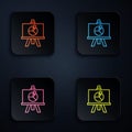 Color neon line XYZ Coordinate system icon isolated on black background. XYZ axis for graph statistics display. Set