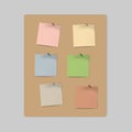 Color note paper with push pin on kraft board, reminder - mock-up set Royalty Free Stock Photo