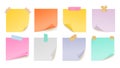 Color notes paper sheets on adhesive tape. Realistic stickers, colorful pages from notebook. Isolated vector office Royalty Free Stock Photo