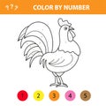 Color by number for children - farm animals rooster, cock Royalty Free Stock Photo