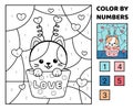 Color by number. Cupcake kitten. Coloring page. Game for kids. Kawaii, cartoon, vector Royalty Free Stock Photo