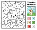 Color by number. Dancing girl kitten. Coloring page. Game for kids. Kawaii, cartoon, vector Royalty Free Stock Photo