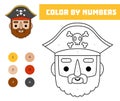 Color by number, education game for children, Cute cartoon pirate captain face Royalty Free Stock Photo