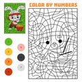 Color by number, education game for kids, Chinese new year character rabbit and drum