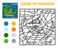 Color by number, education game for kids, Crocodile swims and reads a newspaper