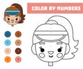 Color by number, education game for kids, Cute cartoon girl tennis player face Royalty Free Stock Photo