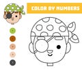 Color by number, education game for kids, Cute cartoon one-eyed pirate face Royalty Free Stock Photo