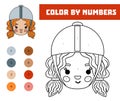 Color by number, education game for kids, Girl in a horse rider helmet