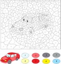 Color by number educational game for kids. Cartoon car. Royalty Free Stock Photo