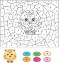 Color by number educational game for kids. Cartoon hamster.