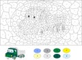 Color by number educational game for kids. Cartoon lorry.