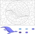 Color by number educational game for kids. Cartoon pliosaur. Vector illustration