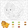 Color by number educational game for kids. Cartoon Triceratops.