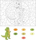 Color by number educational game for kids. Cartoon tyrannosaur. Royalty Free Stock Photo