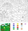 Color by number educational game for kids. Forest glade with a s Royalty Free Stock Photo